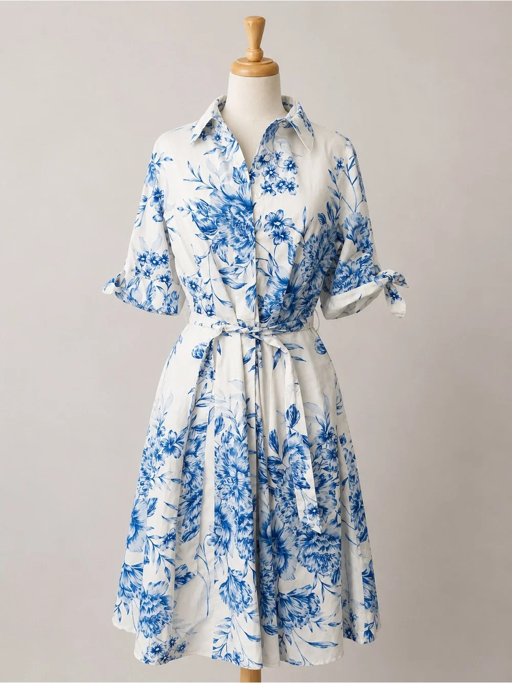 Calvin Klein Floral Cotton Midi Dress Blue White Belted Fit & Flare Size 10 NWT - Picture 4 of 15
